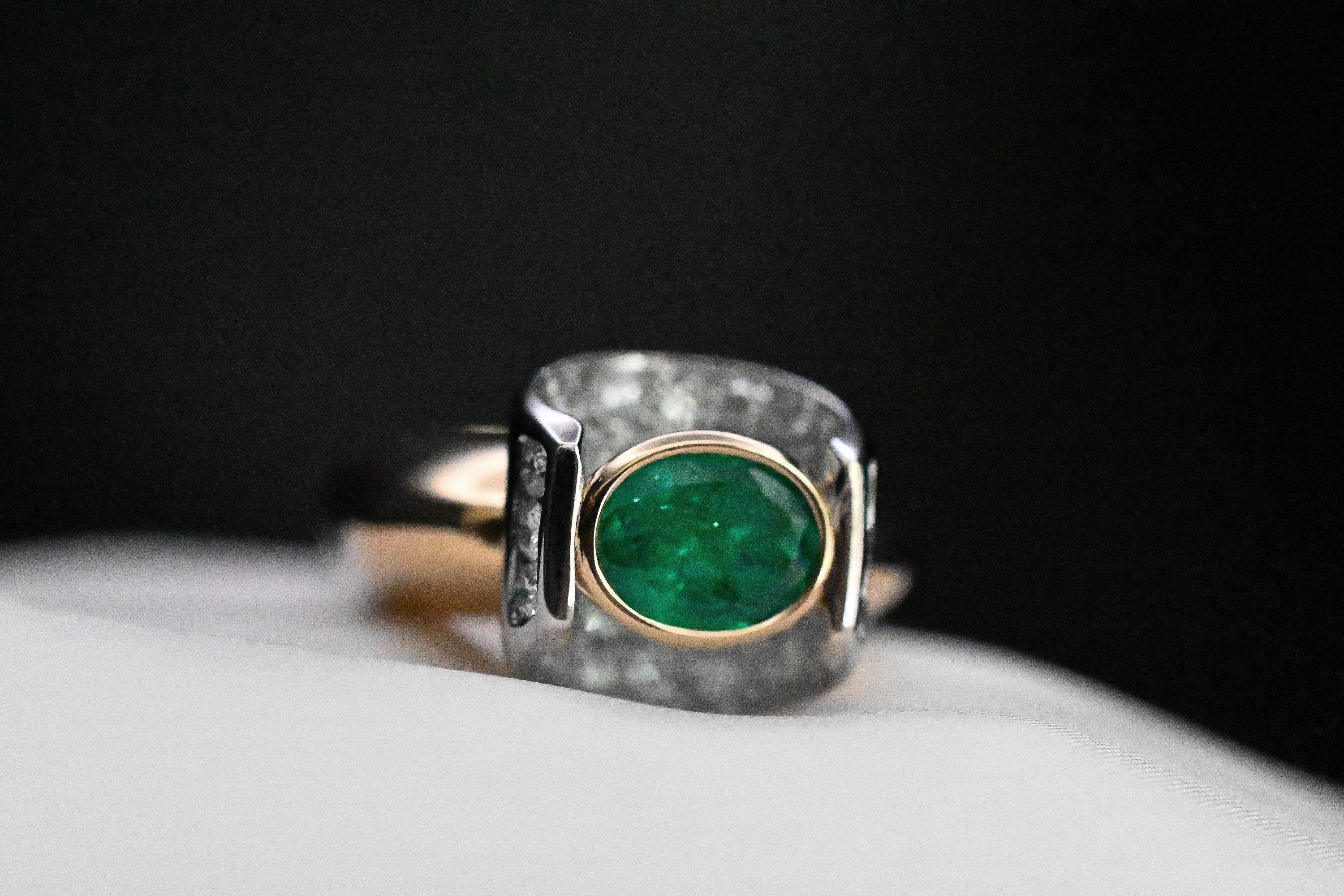 Oval Colombian Emerald Ring with Diamond Pavé Blanket