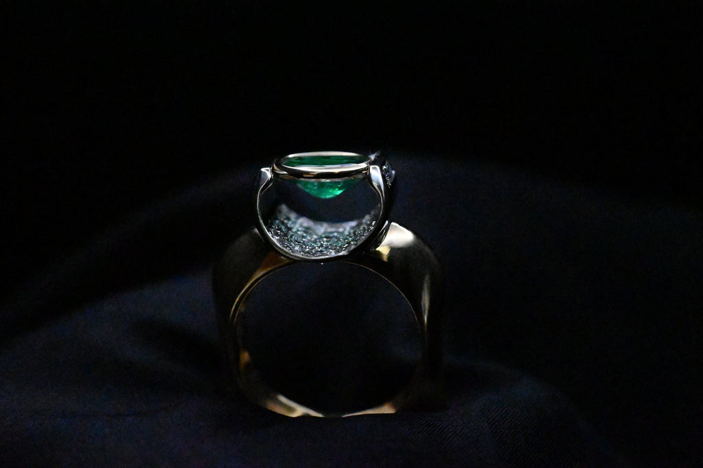 Oval Colombian Emerald Ring with Diamond Pavé Blanket