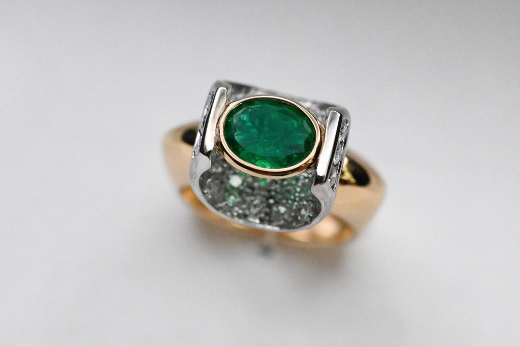 Oval Colombian Emerald Ring with Diamond Pavé Blanket