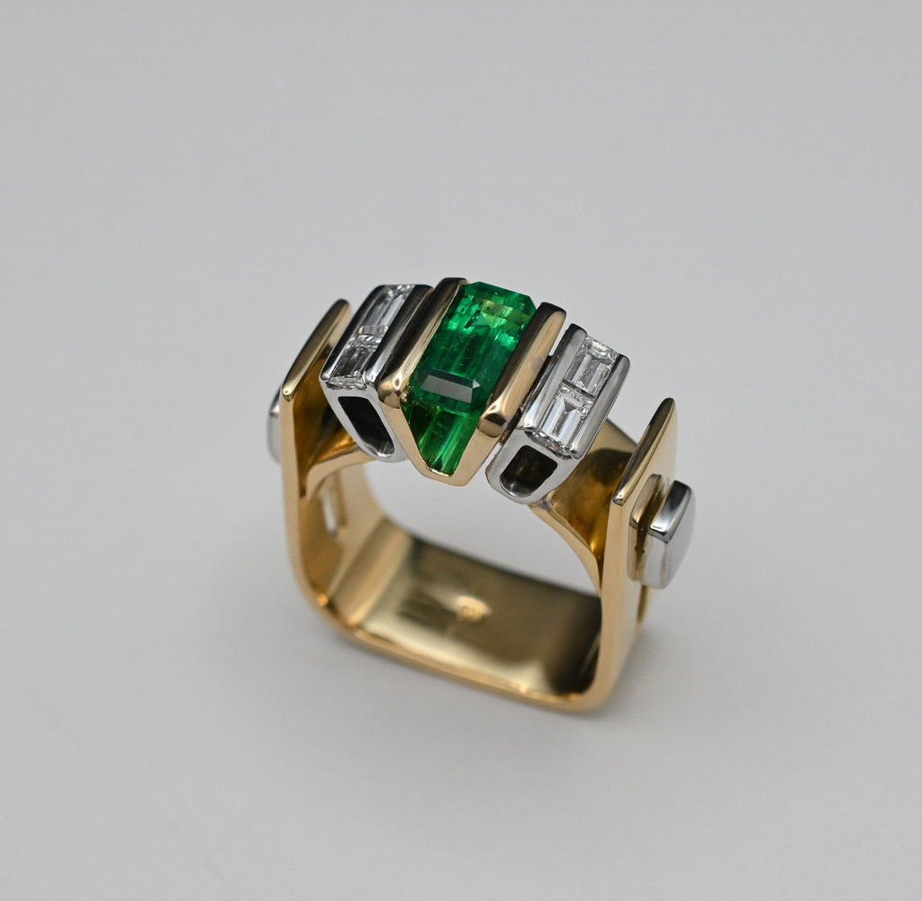 Muzo Emerald & Diamond Architectural Ring