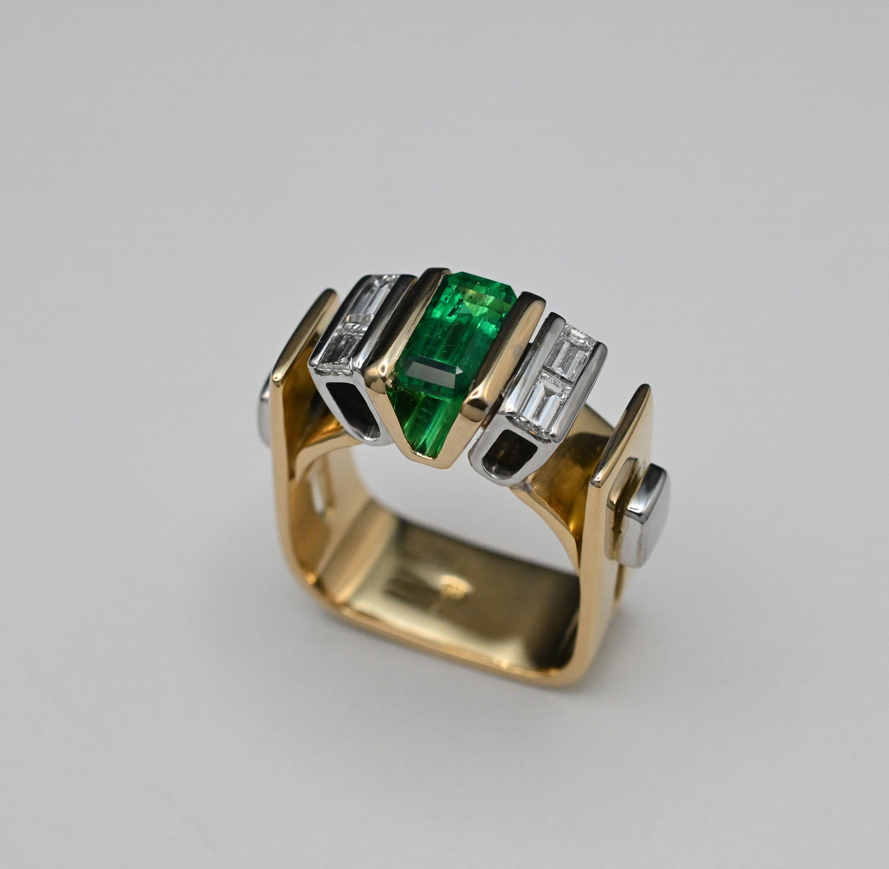 Muzo Emerald & Diamond Architectural Ring