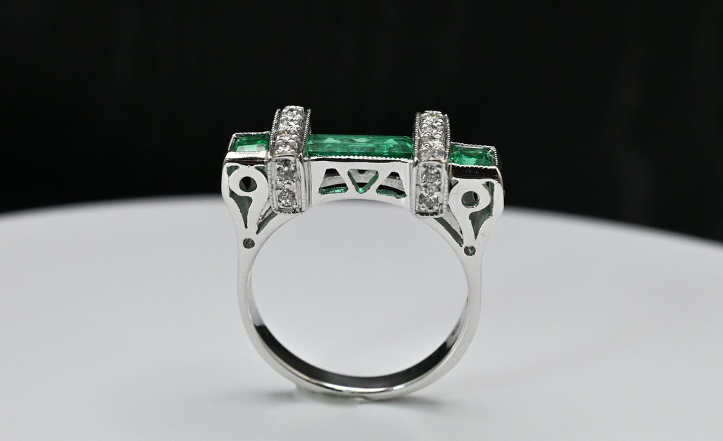 Art Deco Baguette & Princess Cut Colombian Emerald Ring