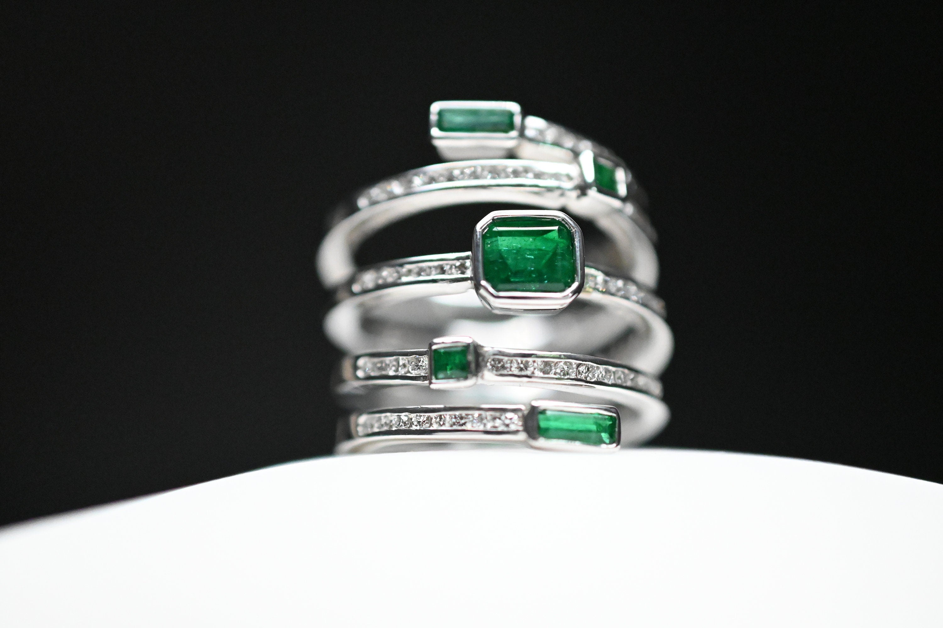 Emerald and Diamond Spiral Ring