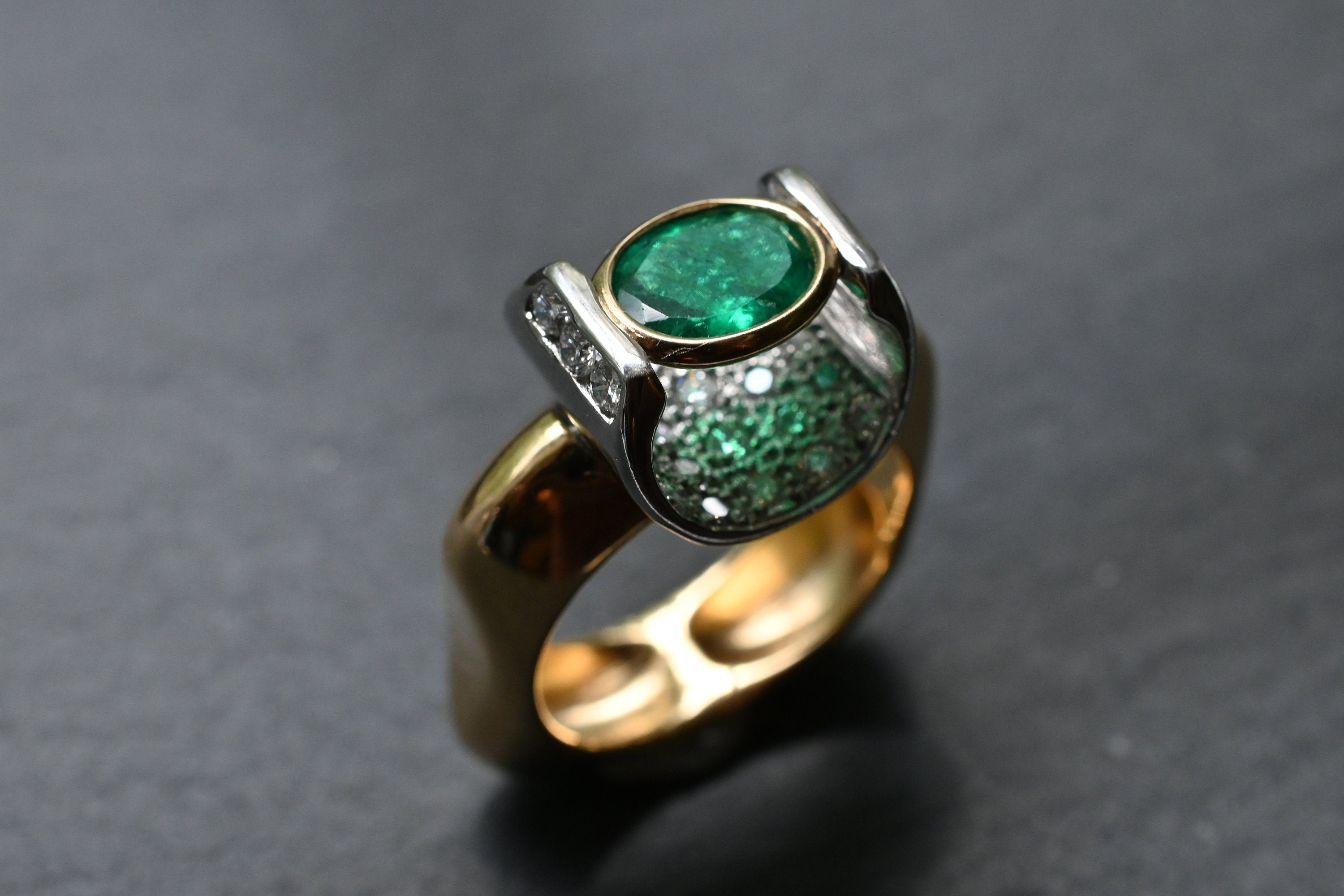 Oval Colombian Emerald Ring with Diamond Pavé Blanket