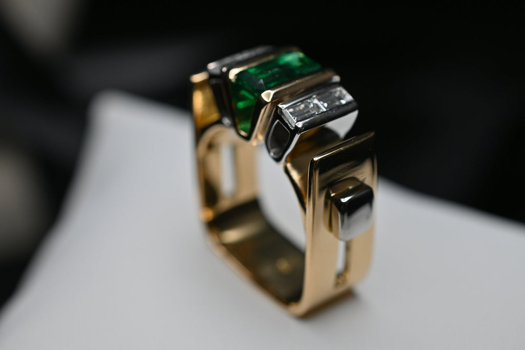 Muzo Emerald & Diamond Architectural Ring
