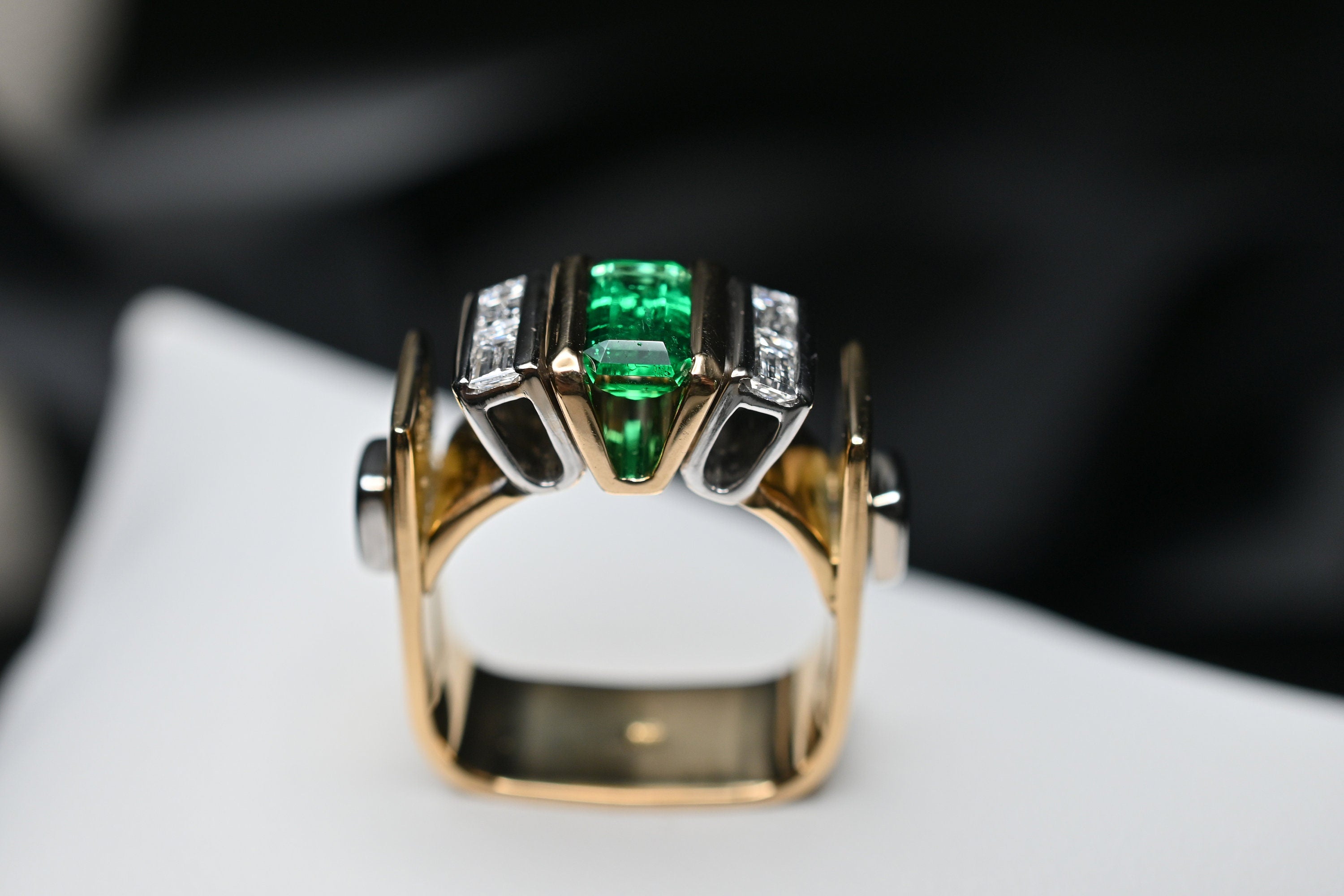 Muzo Emerald & Diamond Architectural Ring