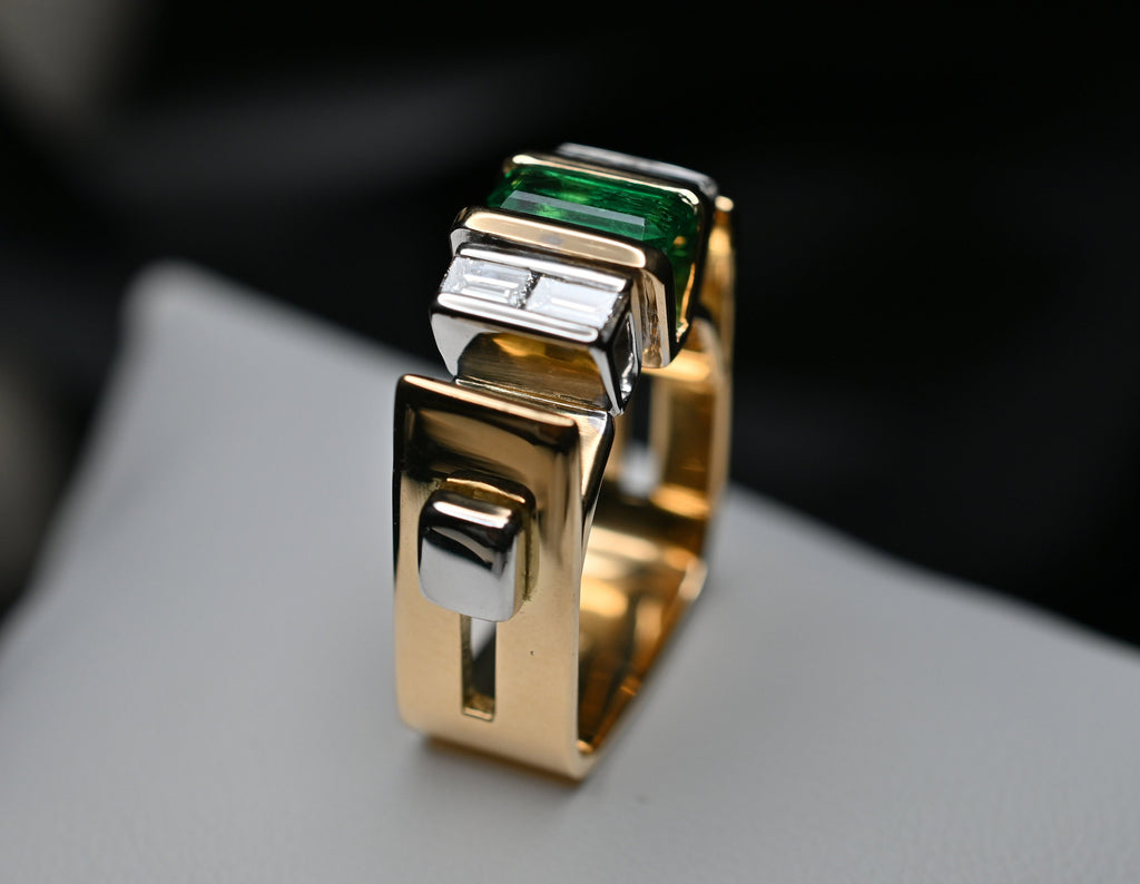 Muzo Emerald & Diamond Architectural Ring