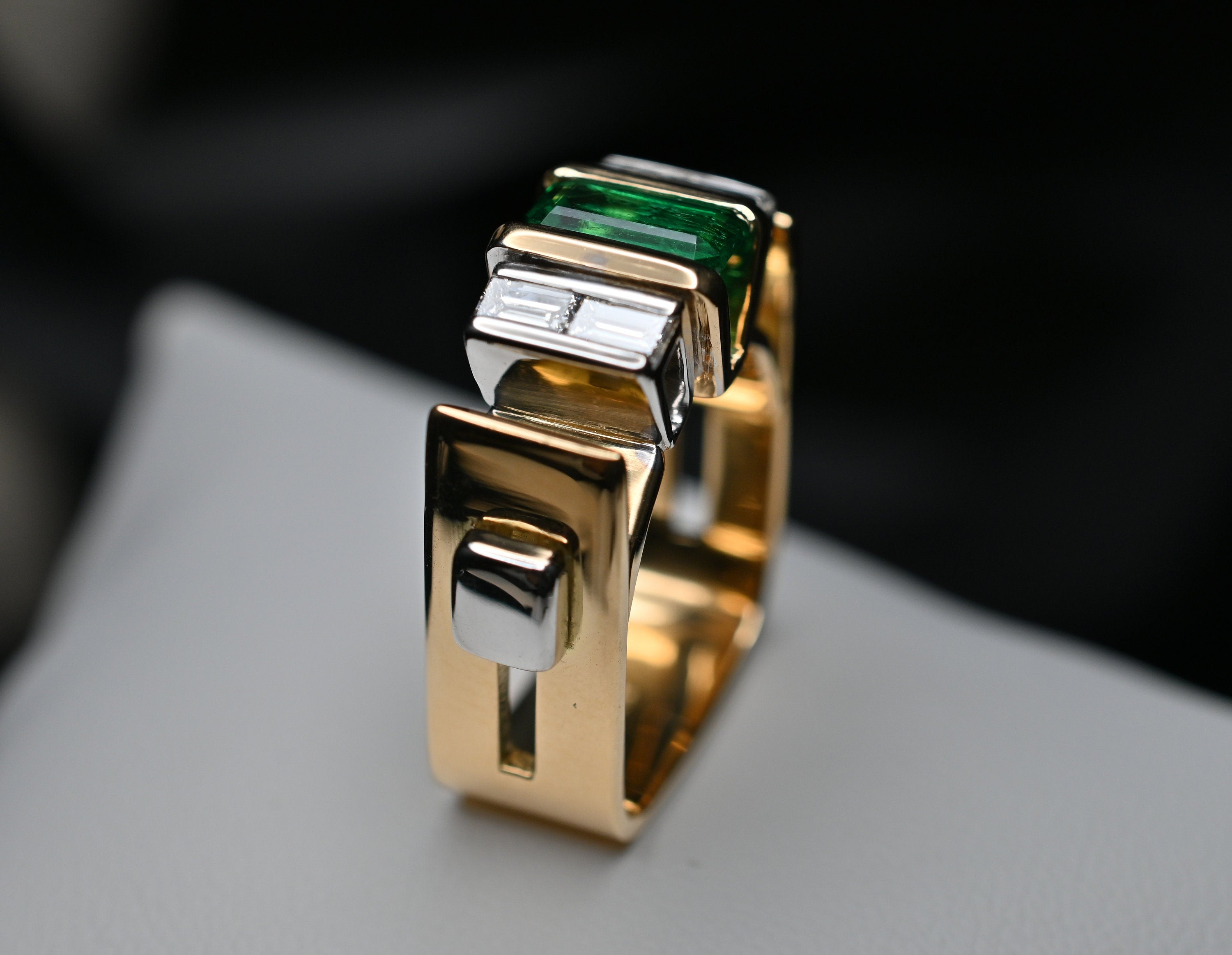 Muzo Emerald & Diamond Architectural Ring