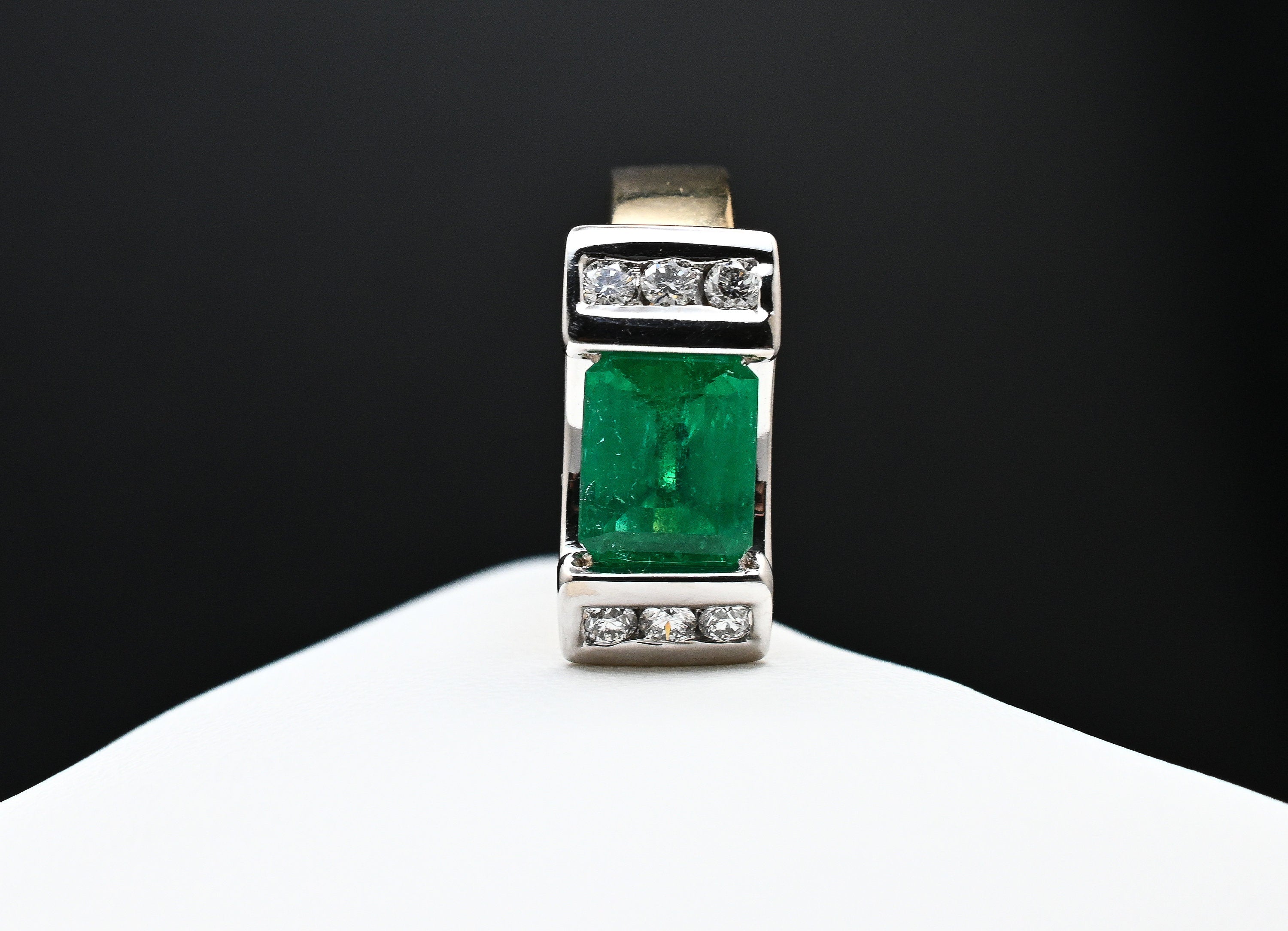 Half Bezel Set Emerald Diamond Ring