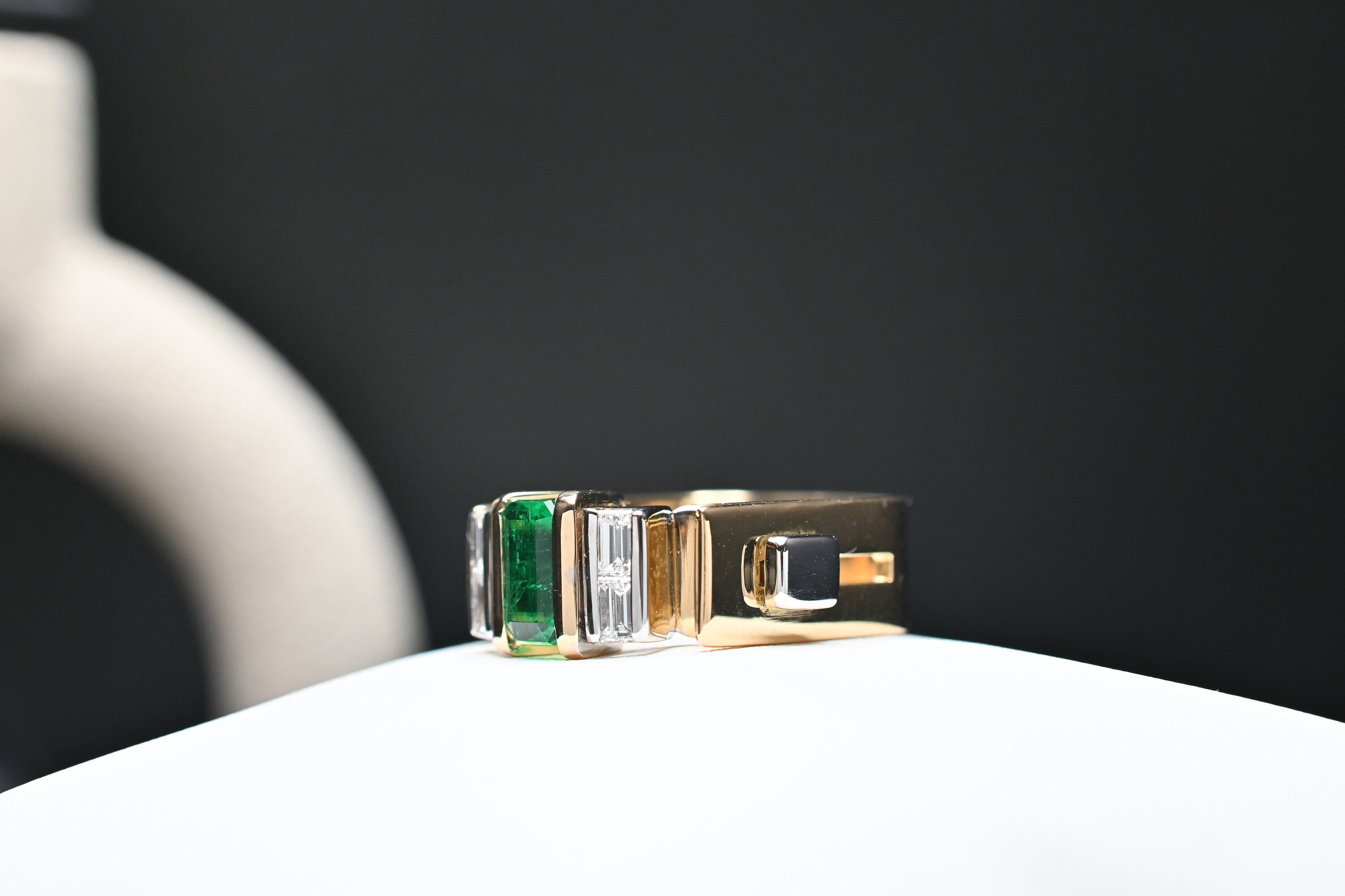 Muzo Emerald & Diamond Architectural Ring