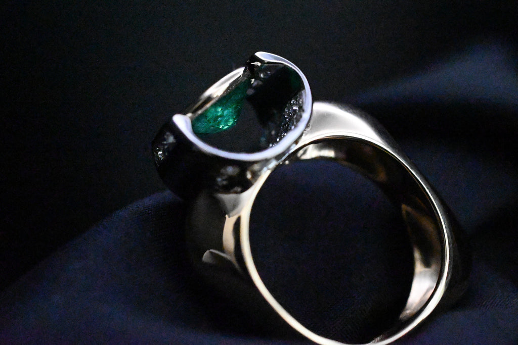 Oval Colombian Emerald Ring with Diamond Pavé Blanket