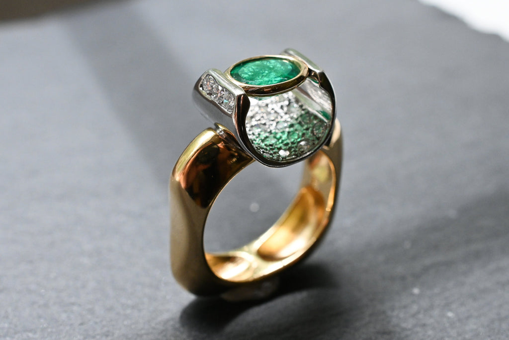 Oval Colombian Emerald Ring with Diamond Pavé Blanket