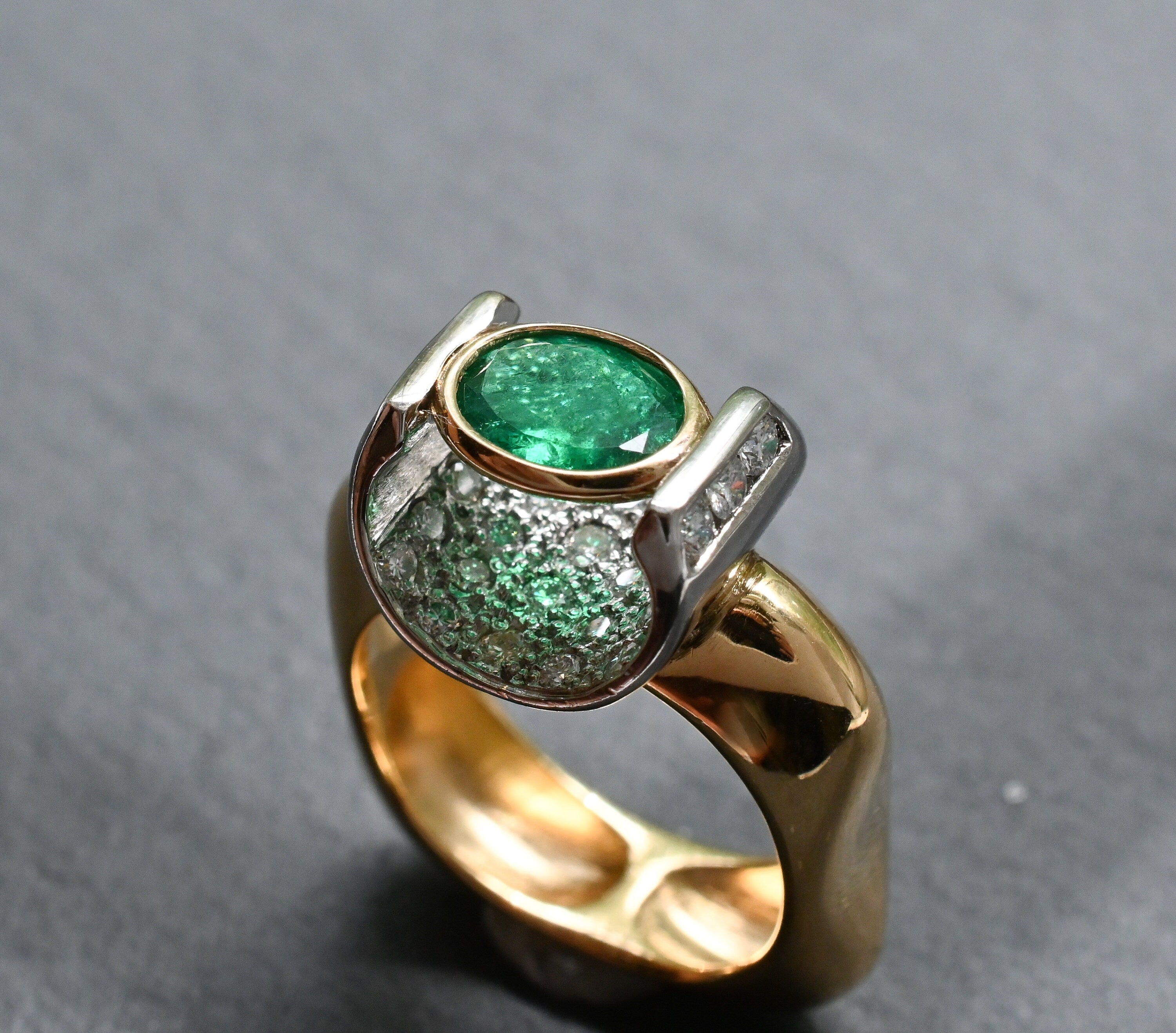 Oval Colombian Emerald Ring with Diamond Pavé Blanket