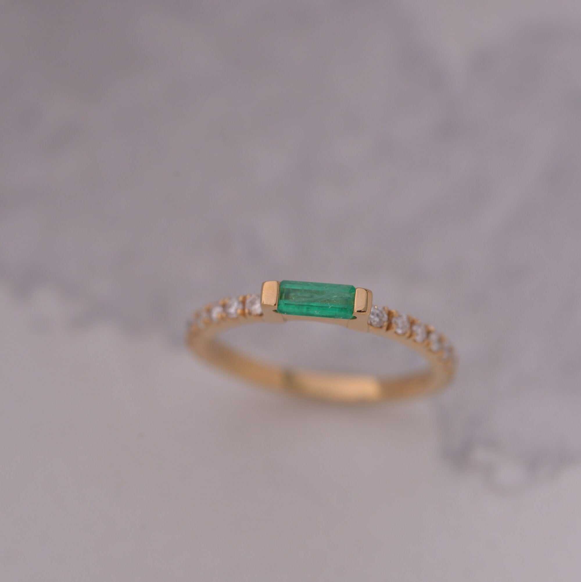 Emerald & Diamond Stackable Band