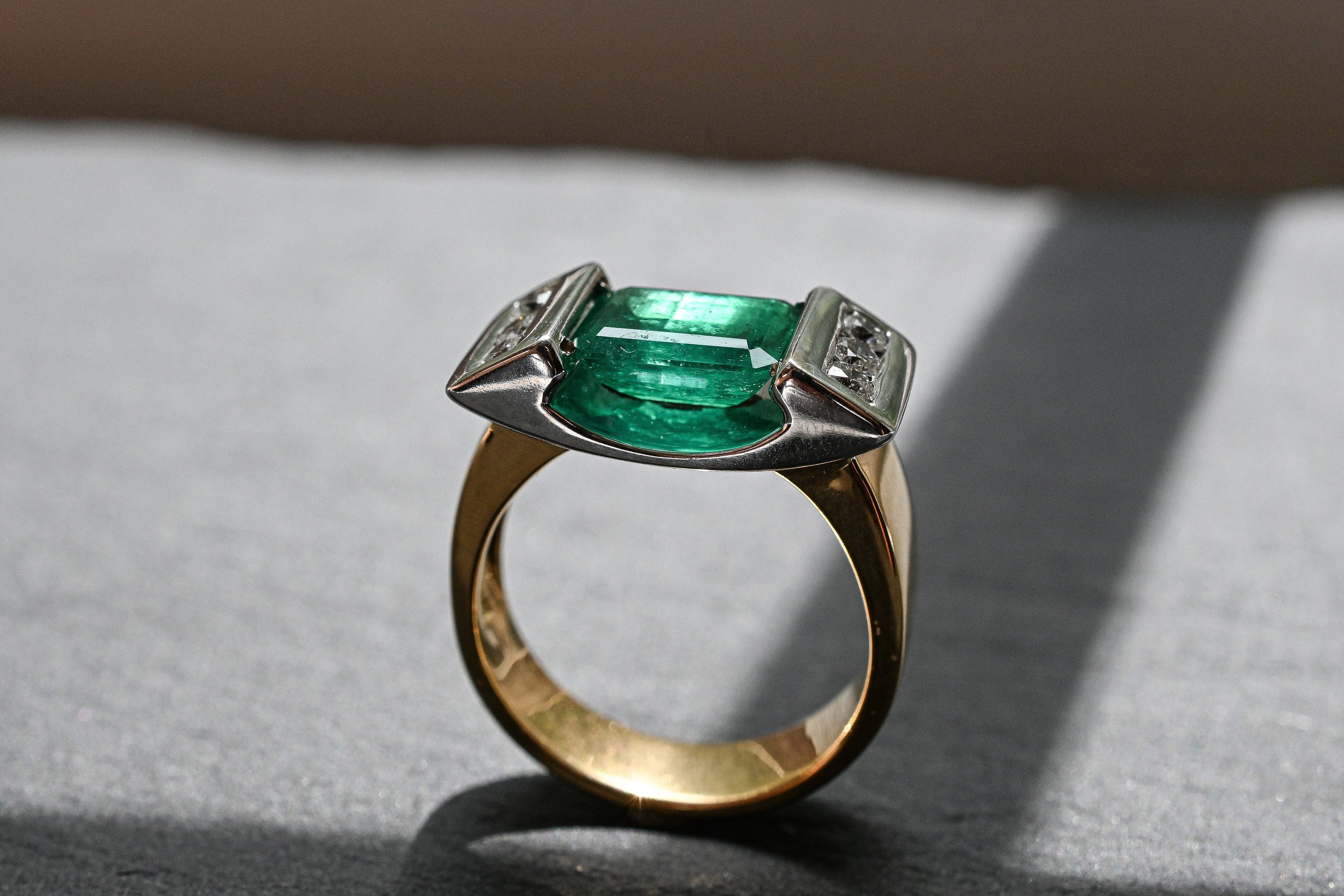 Half Bezel Set Emerald Diamond Ring