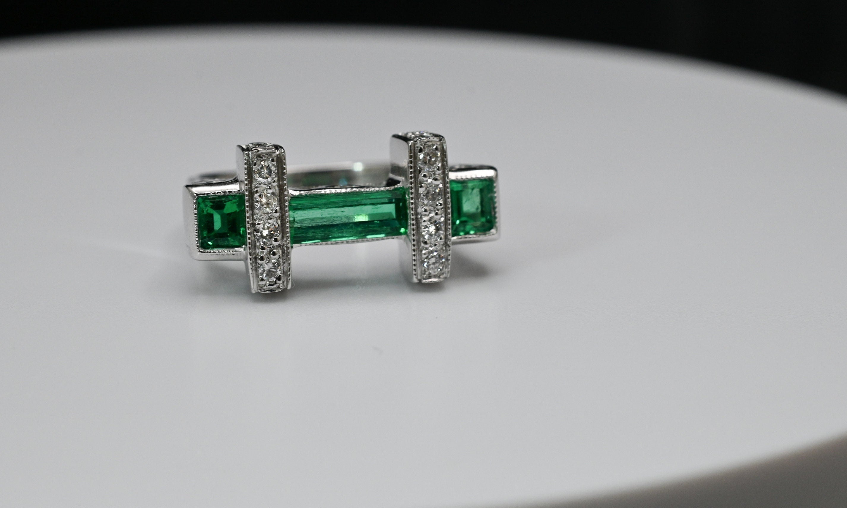 Art Deco Baguette & Princess Cut Colombian Emerald Ring