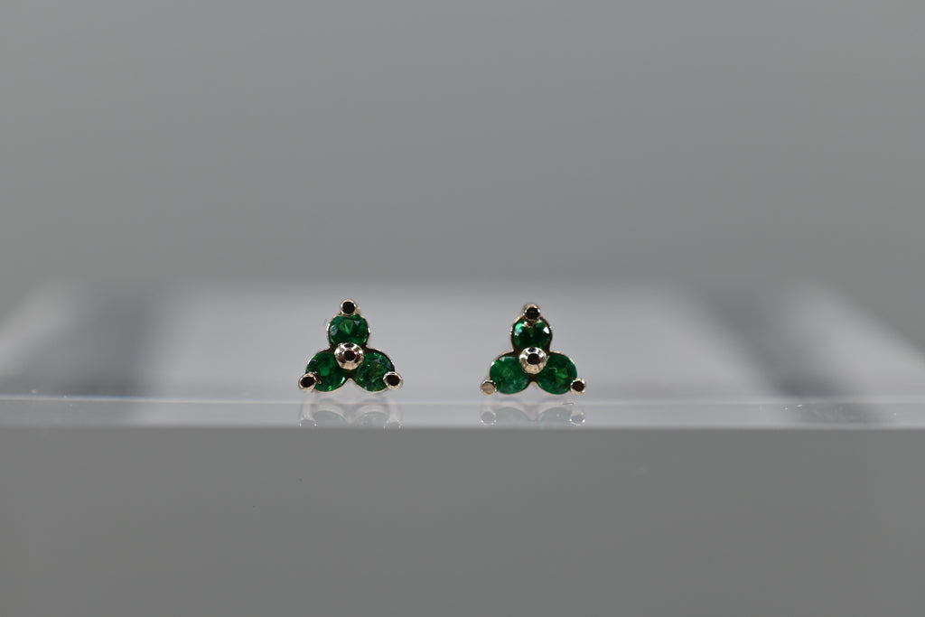 Triple Emerald Cluster Studs