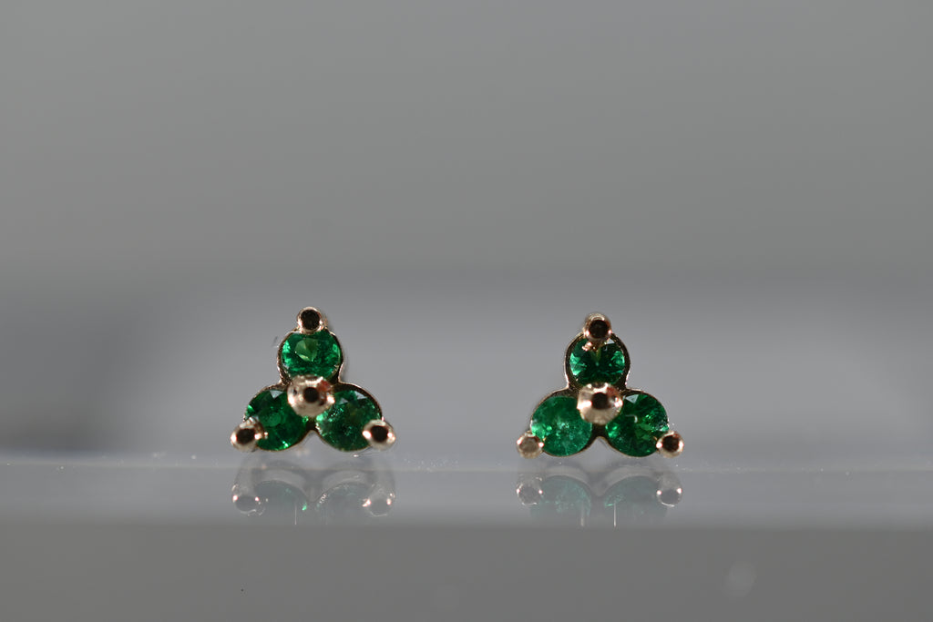 Triple Emerald Cluster Studs