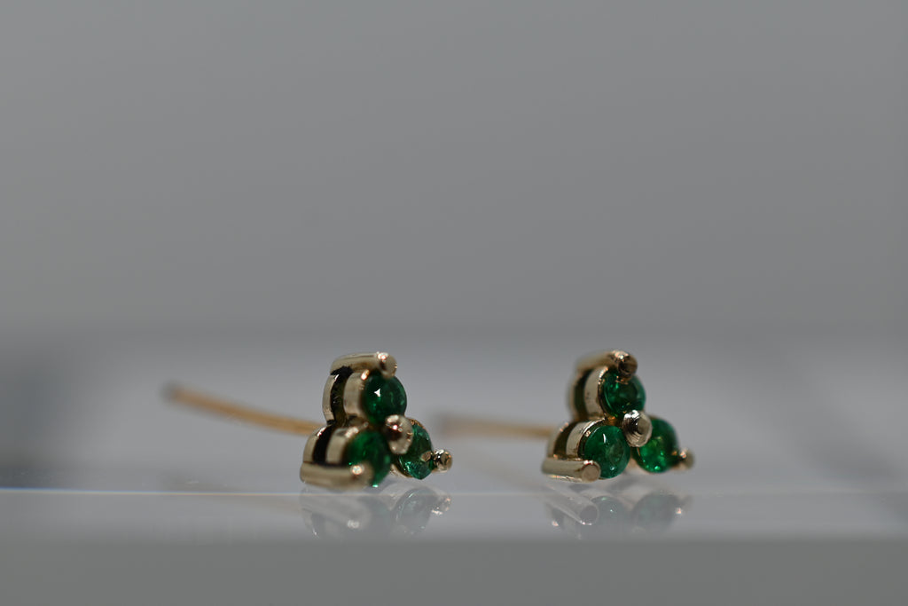 Triple Emerald Cluster Studs