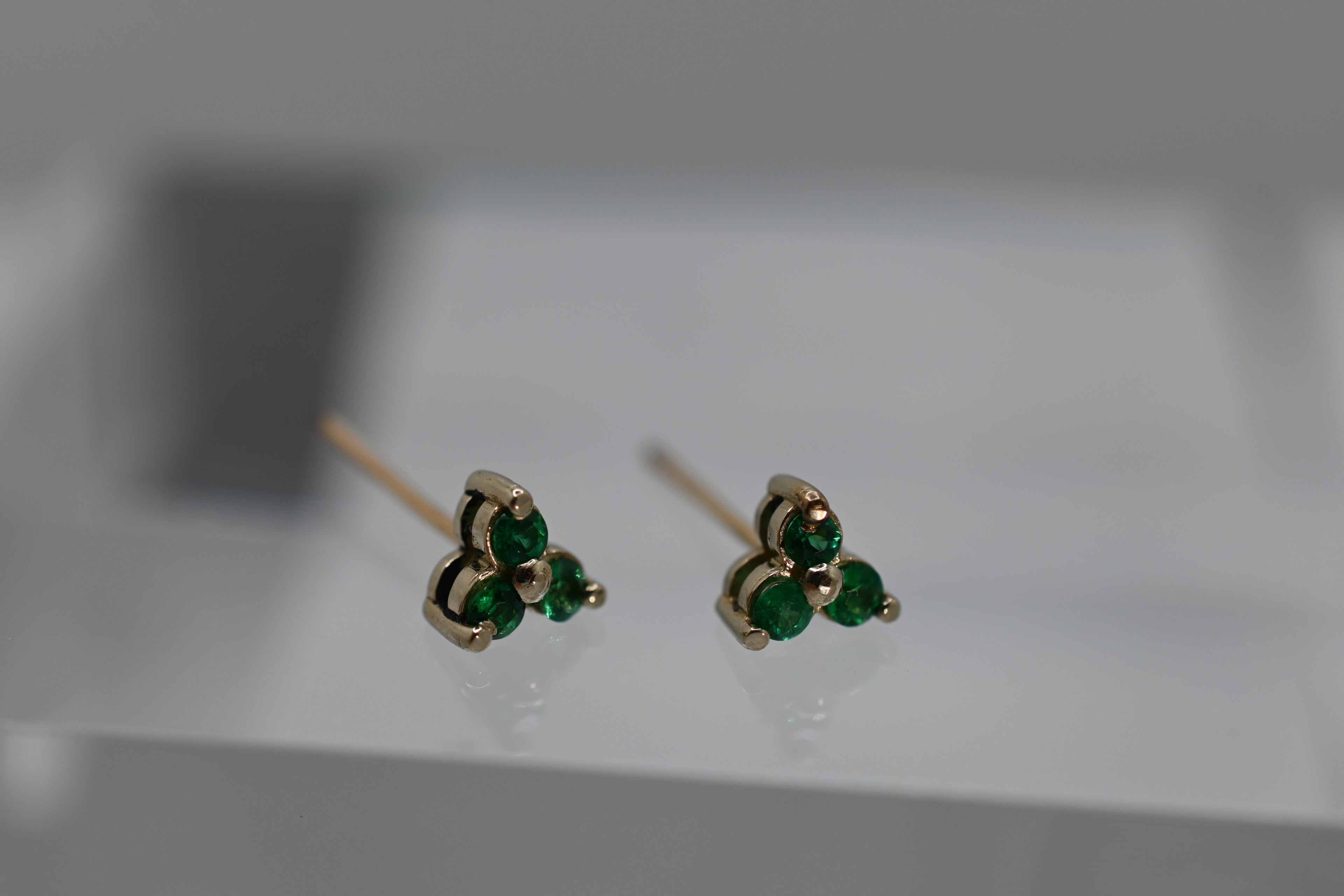 Triple Emerald Cluster Studs
