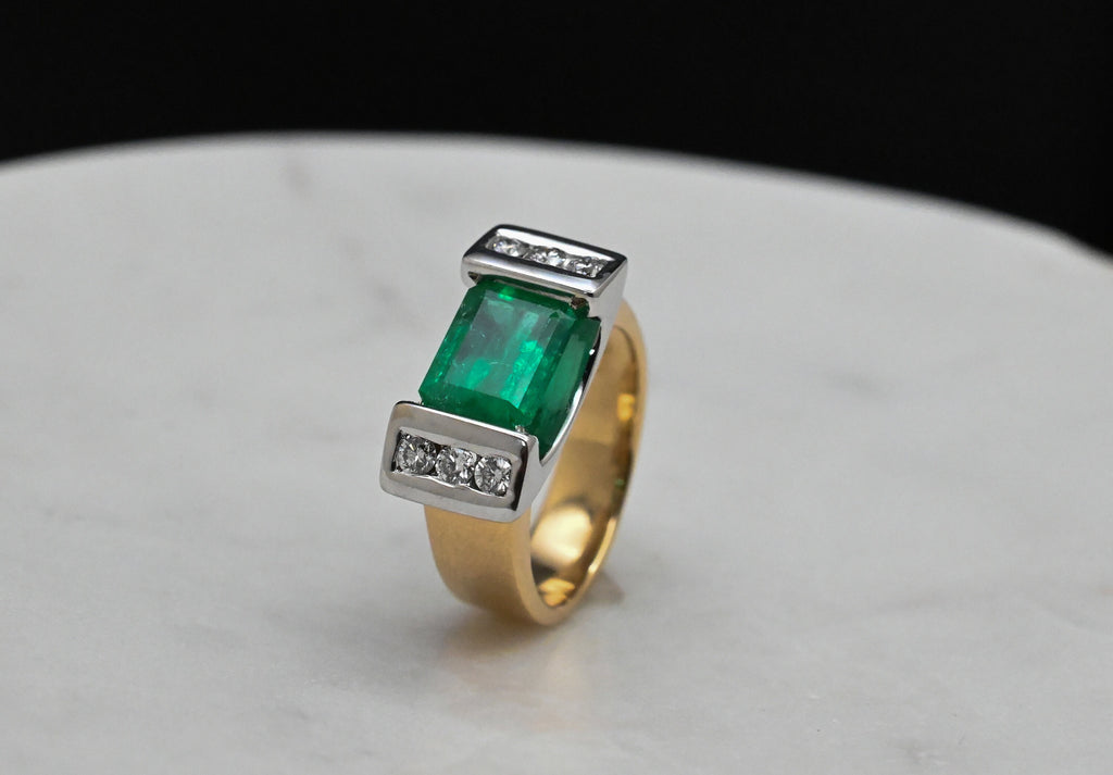 Half Bezel Set Emerald Diamond Ring
