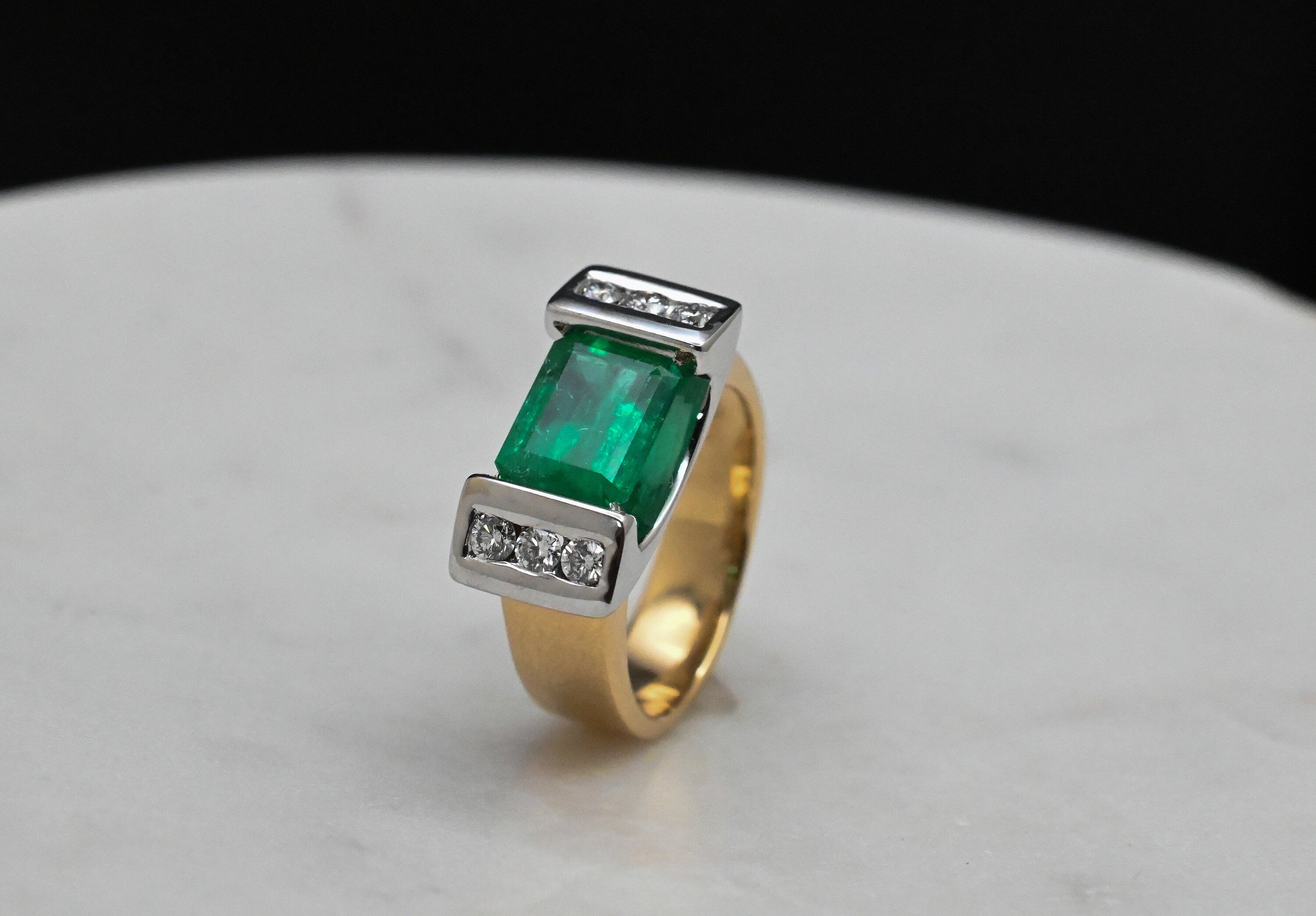 Half Bezel Set Emerald Diamond Ring