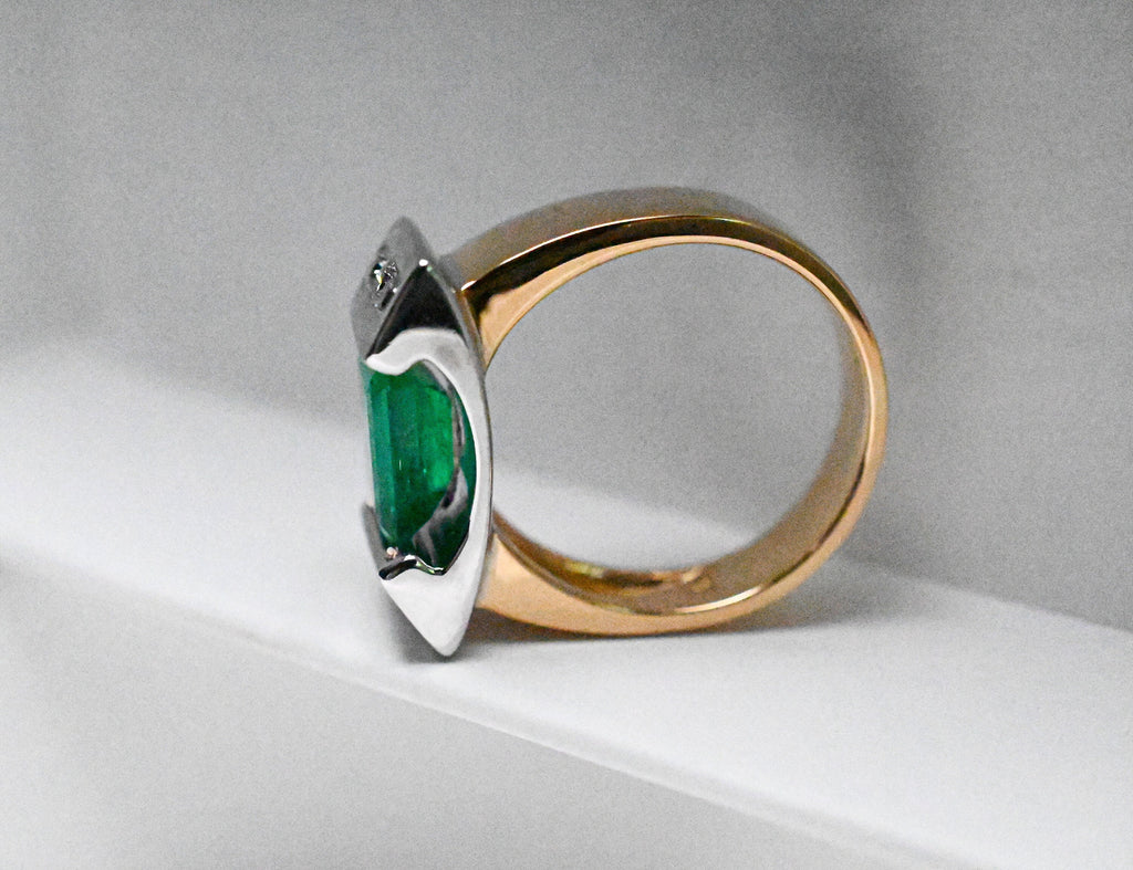 Half Bezel Set Emerald Diamond Ring