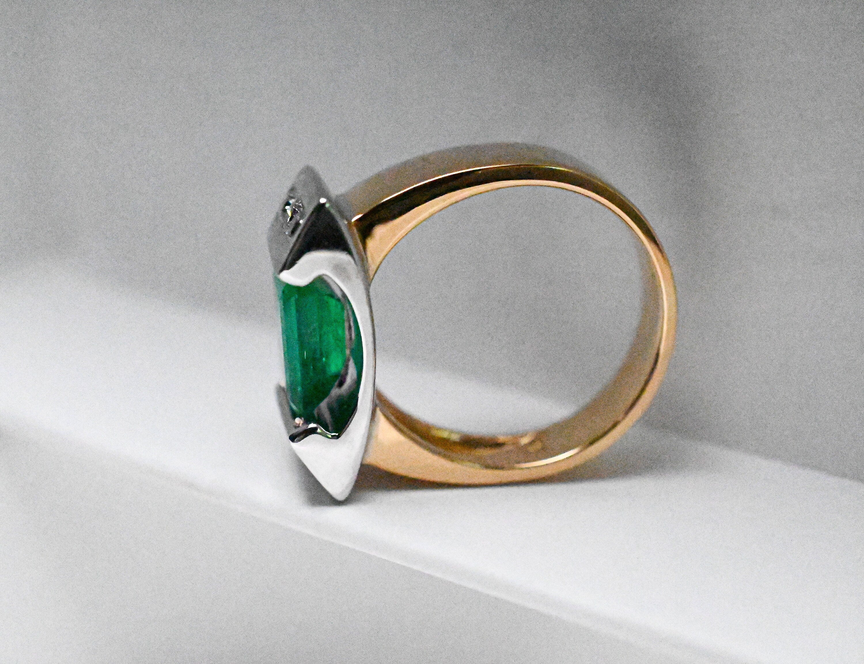 Half Bezel Set Emerald Diamond Ring