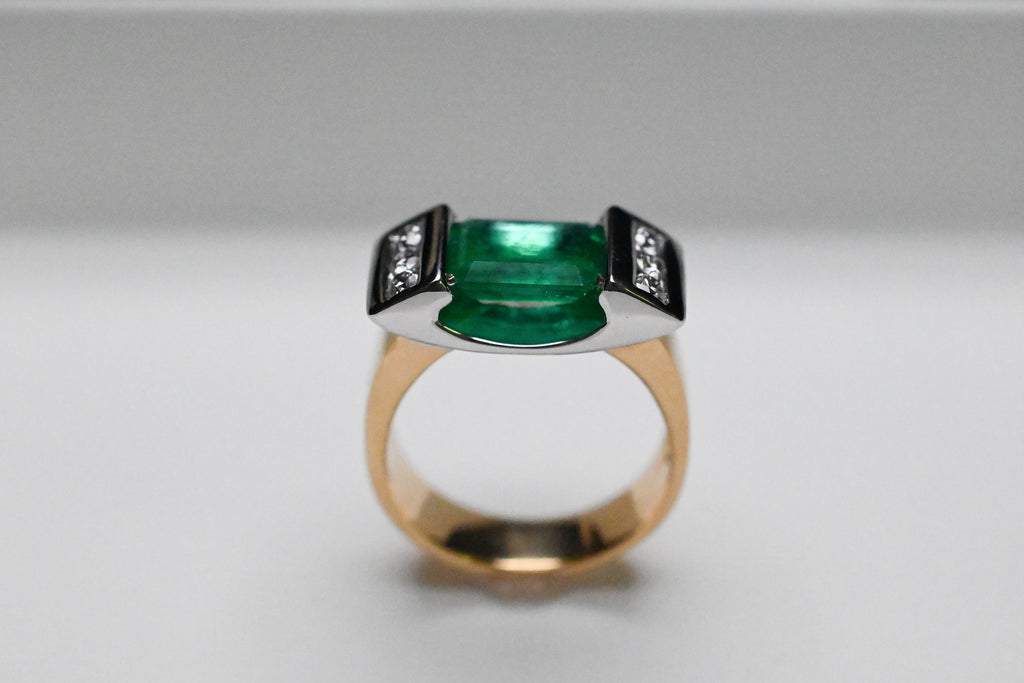 Half Bezel Set Emerald Diamond Ring