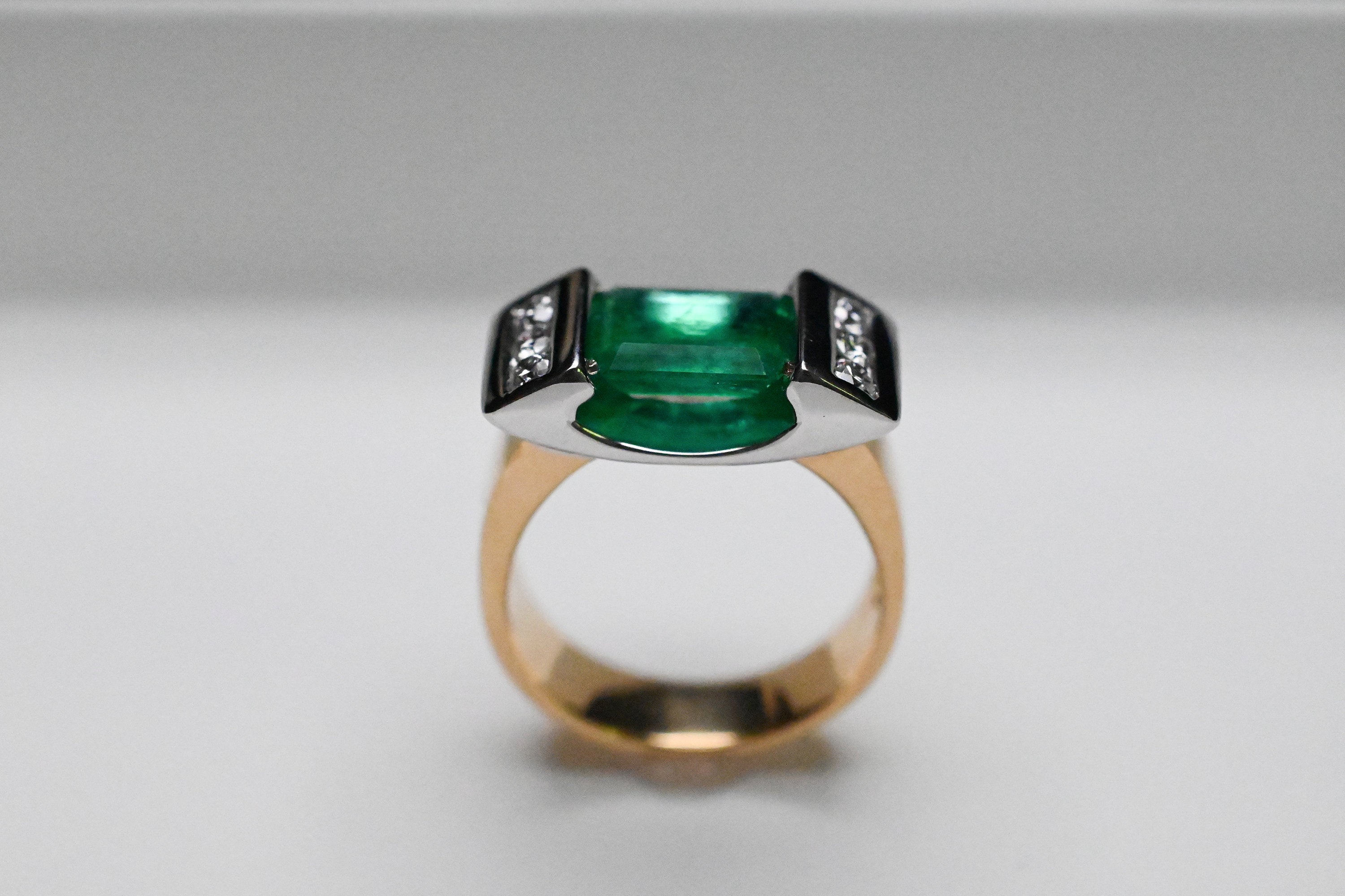 Half Bezel Set Emerald Diamond Ring