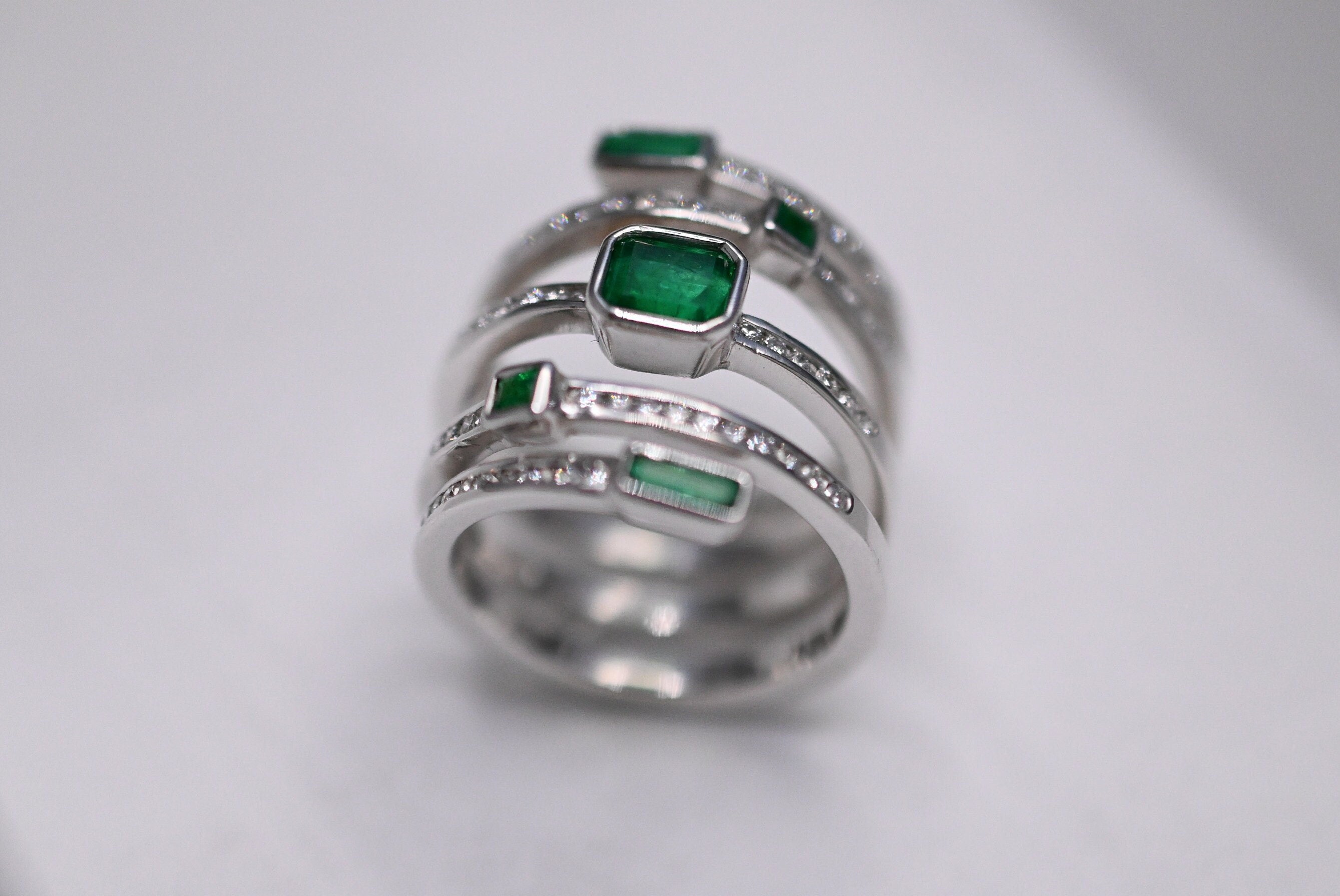 Emerald and Diamond Spiral Ring