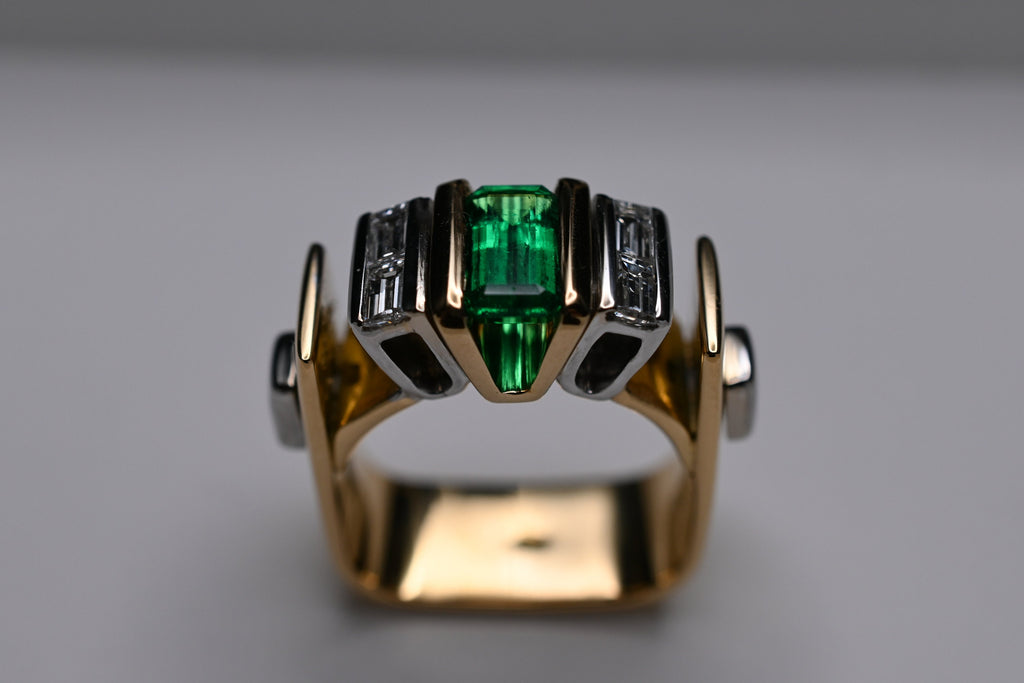 Muzo Emerald & Diamond Architectural Ring