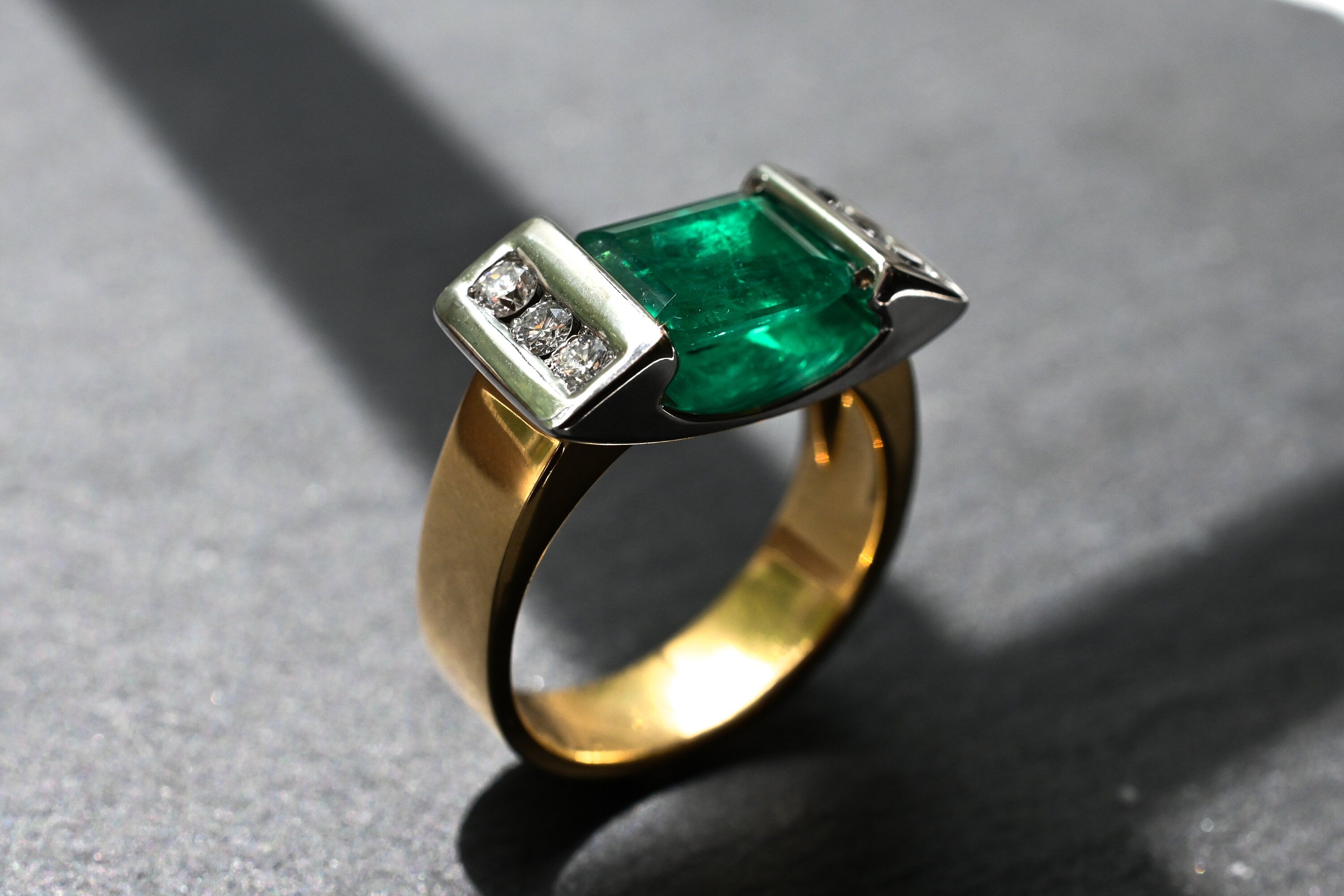 Half Bezel Set Emerald Diamond Ring