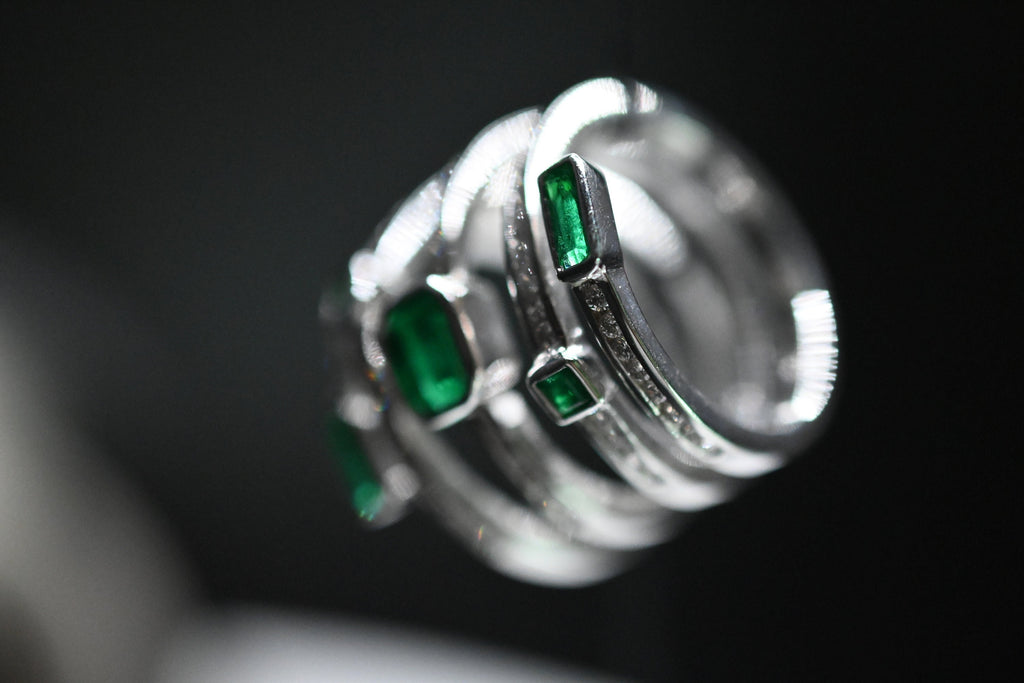 Emerald and Diamond Spiral Ring