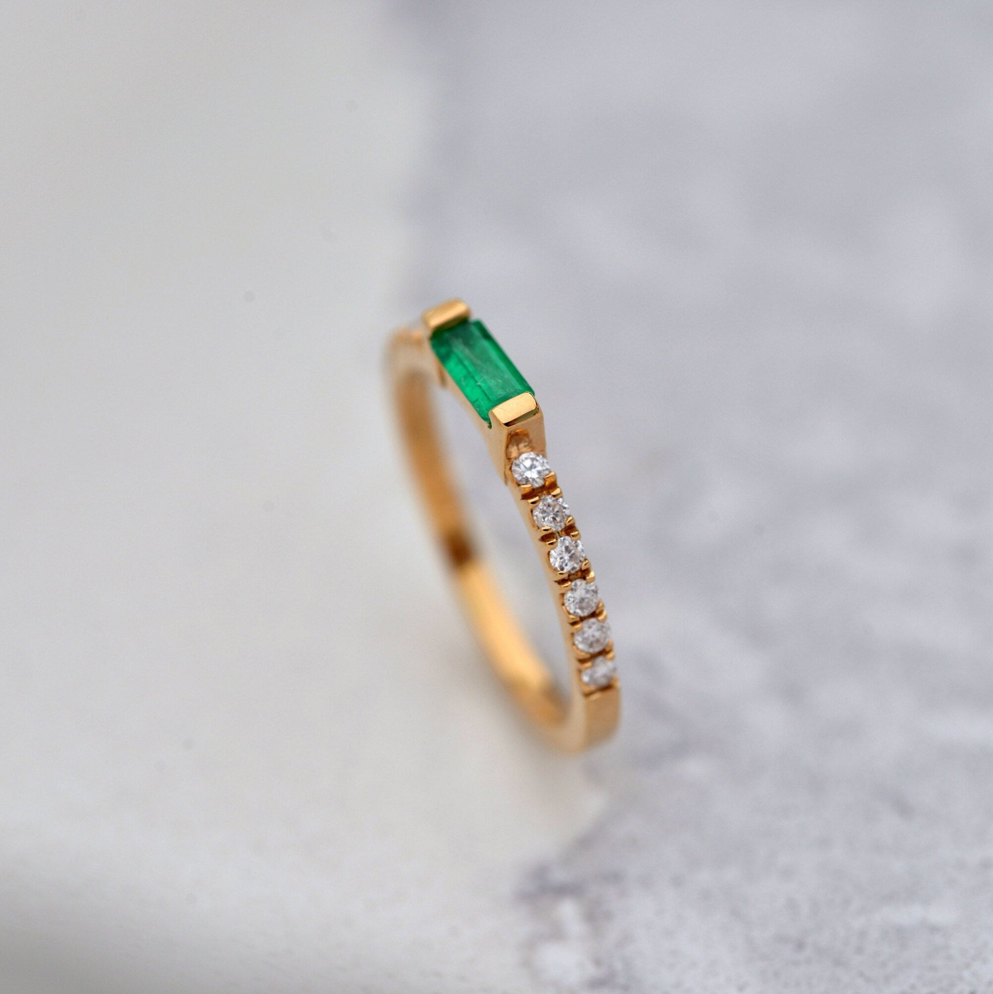 Emerald & Diamond Stackable Band