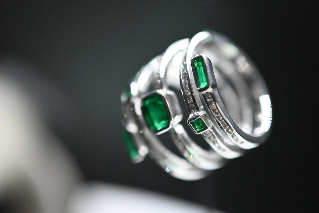 Emerald and Diamond Spiral Ring