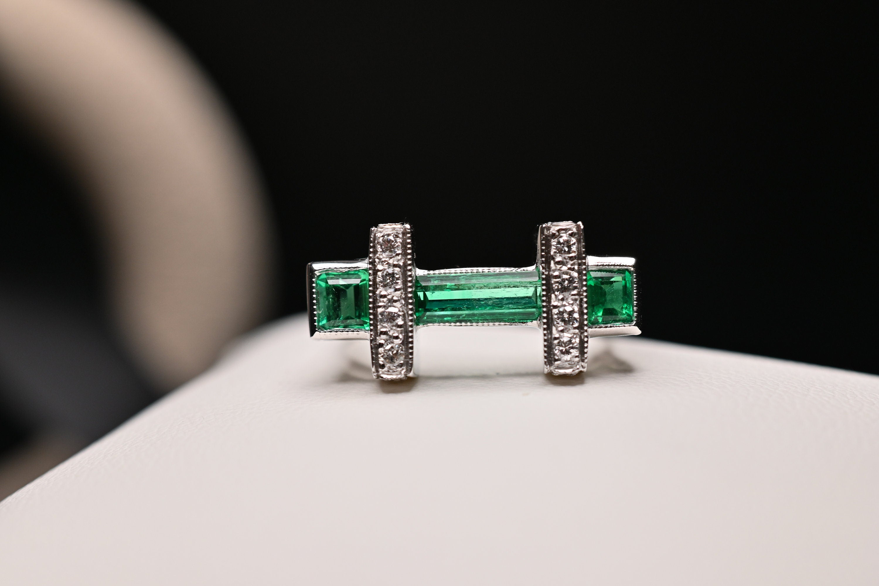 Art Deco Baguette & Princess Cut Colombian Emerald Ring