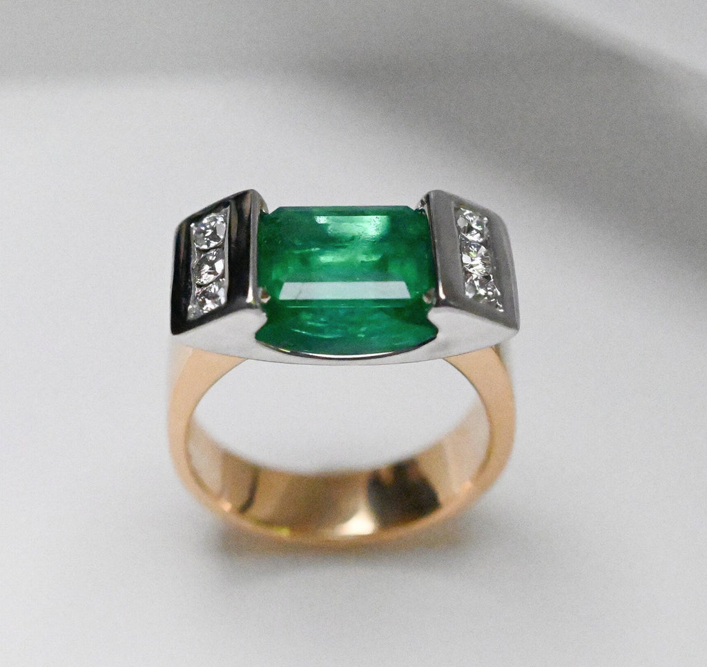 Half Bezel Set Emerald Diamond Ring