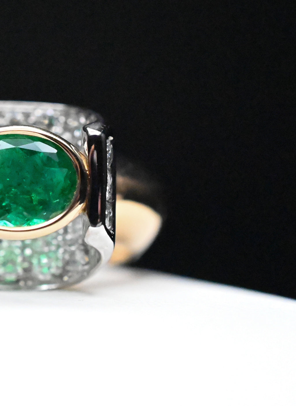 Oval Colombian Emerald Ring with Diamond Pavé Blanket