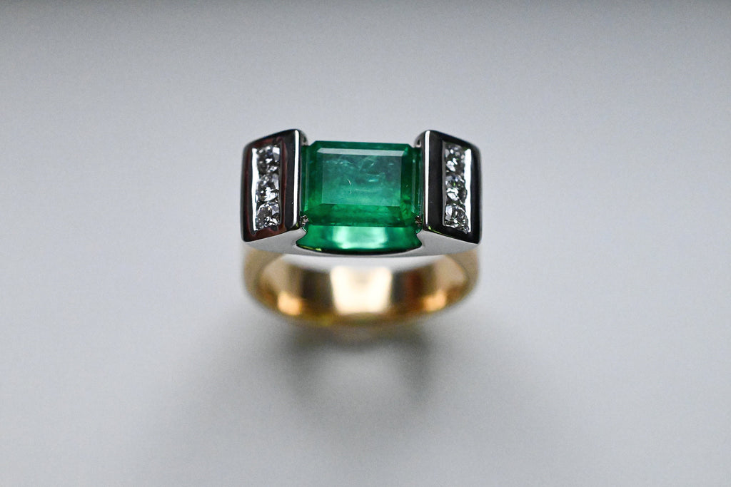 Half Bezel Set Emerald Diamond Ring