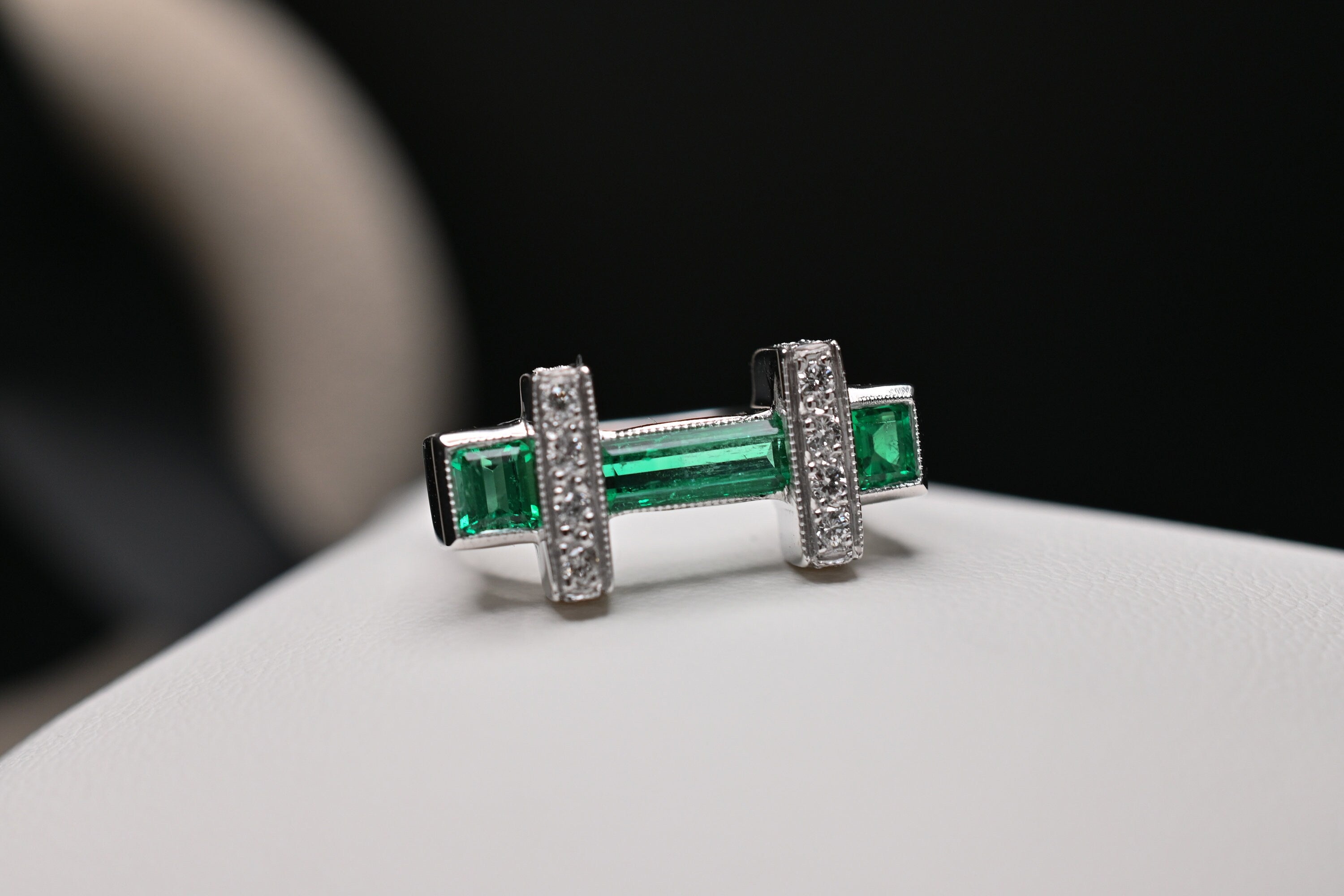 Art Deco Baguette & Princess Cut Colombian Emerald Ring