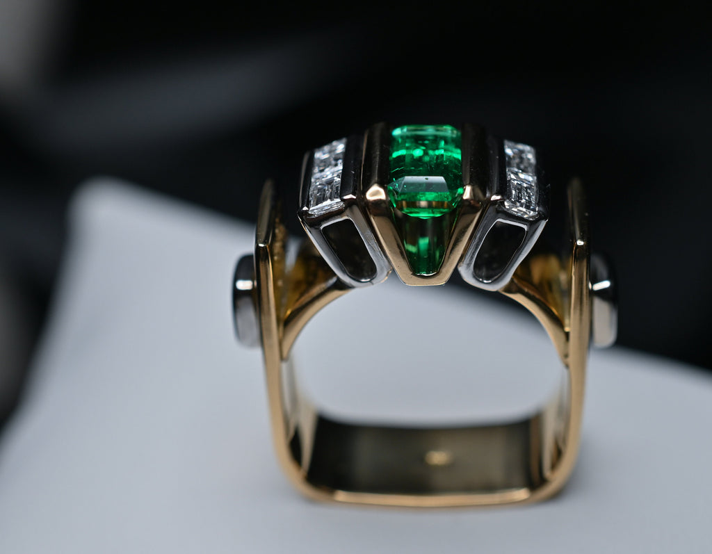 Muzo Emerald & Diamond Architectural Ring